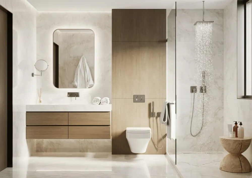 salle de bain beige et blanc